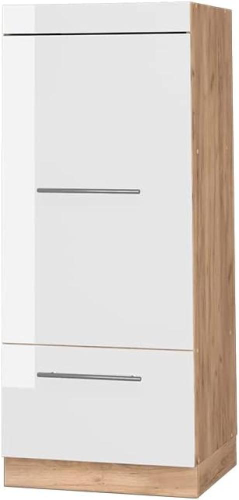 Vicco Küchenschrank Küchenmöbel Fame-Line modern Küche Einbauküche Küchenzeile Blende Unterschrank Hochschrank Hängeschrank (Eiche-Weiß Hochglanz, Mikrowellenumbauschrank 60 cm) Bild 1