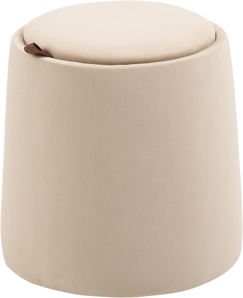 HOMCOM 2-in-1 Ottomane Sitzhocker Runde Polsterhocker Fußbank inklusive Stauraum, abnehmbaren Deckel in Samtoptik Beistelltisch für Wohnzimmer Schlafzimmer Beige Ø44 cm x 47,5 cm Bild 1