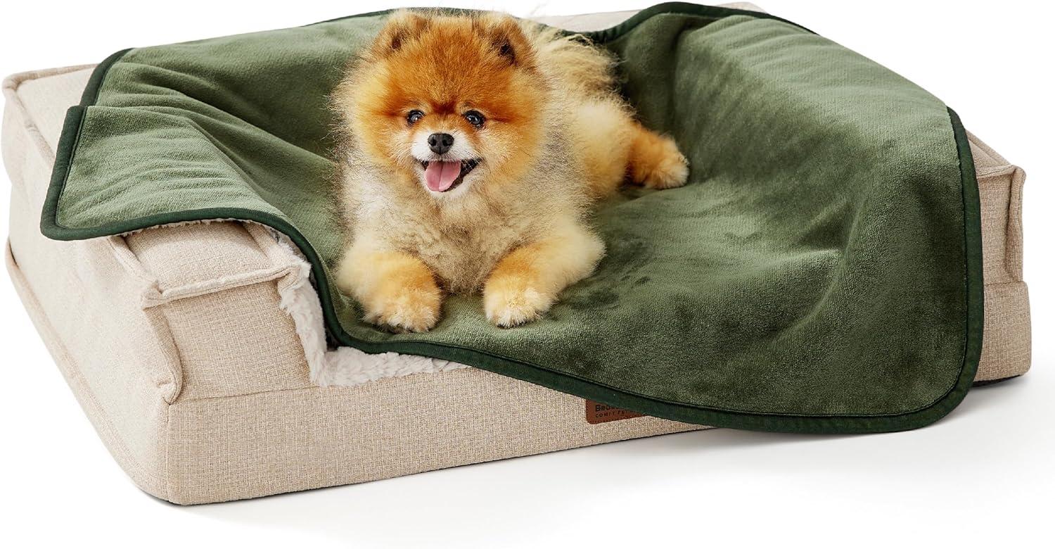 Lesure wasserdichte Hundedecke kleine Hunde - 80x60cm Outdoor Hundedecke waschbar, Hundedecke Sofaschutz aus Sherpa Fleece, Katzendecke flauschig und weich, Olivgrün Bild 1