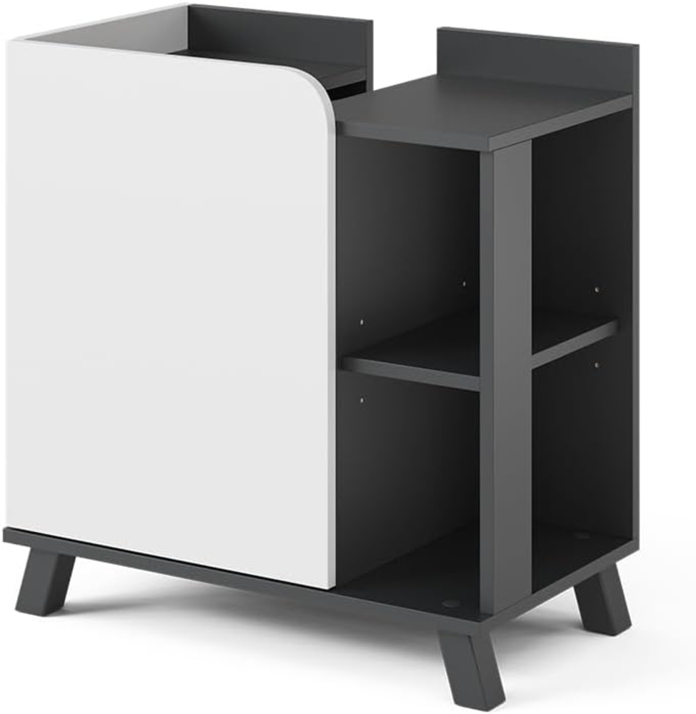 Waschbeckenunterschrank Karen Anthrazit/Weiß 60 x 65 cm mit Tür und offenen Fächern Vicco Bild 1