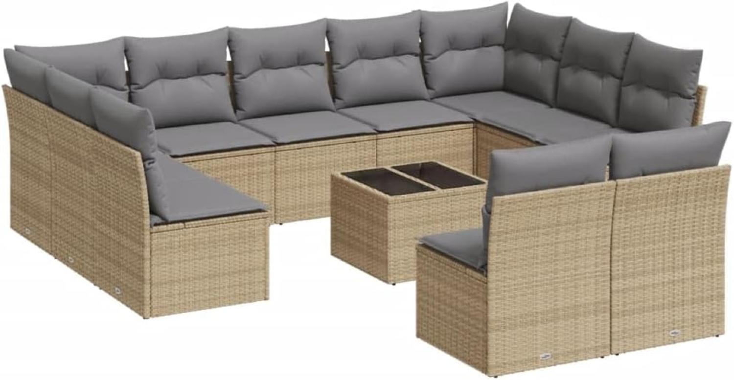 vidaXL 12-tlg. Garten-Sofagarnitur mit Kissen Beige Poly Rattan 3218359 Bild 1