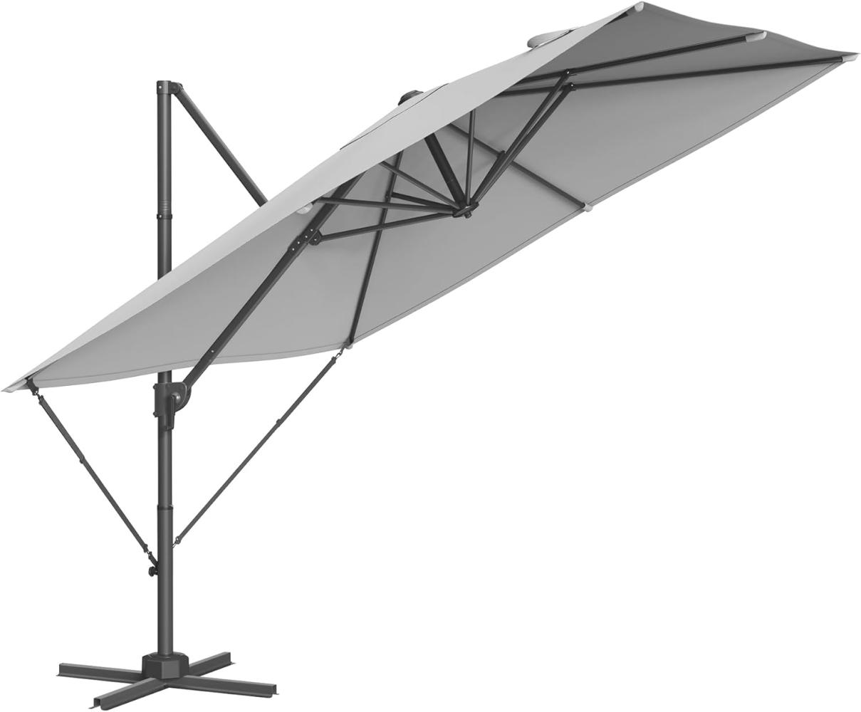 Songmics Sonnenschirm, Ampelschirm, 270 x 270 cm, UV-Schutz UPF 50+, Gartenschirm, um 360° drehbar, Neigungswinkel verstellbar, mit Kurbel, Kreuzfuß, taubengrau Bild 1