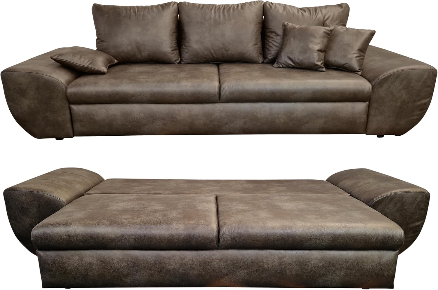 luma-home Big-Sofa 18008, mit Bettfunktion und Stauraum 275 cm breit, Wellenunterfederung, Mikrofaser Leder-Optik Vintage Braun Bild 1