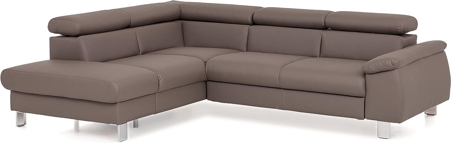 Mivano Ecksofa Micky mit Ottomane / L-Form-Sofa mit Schlaffunktion, Stauraum und Kopfteilverstellung / 249 x 72 x 207 / Kunstleder, Braun Bild 1