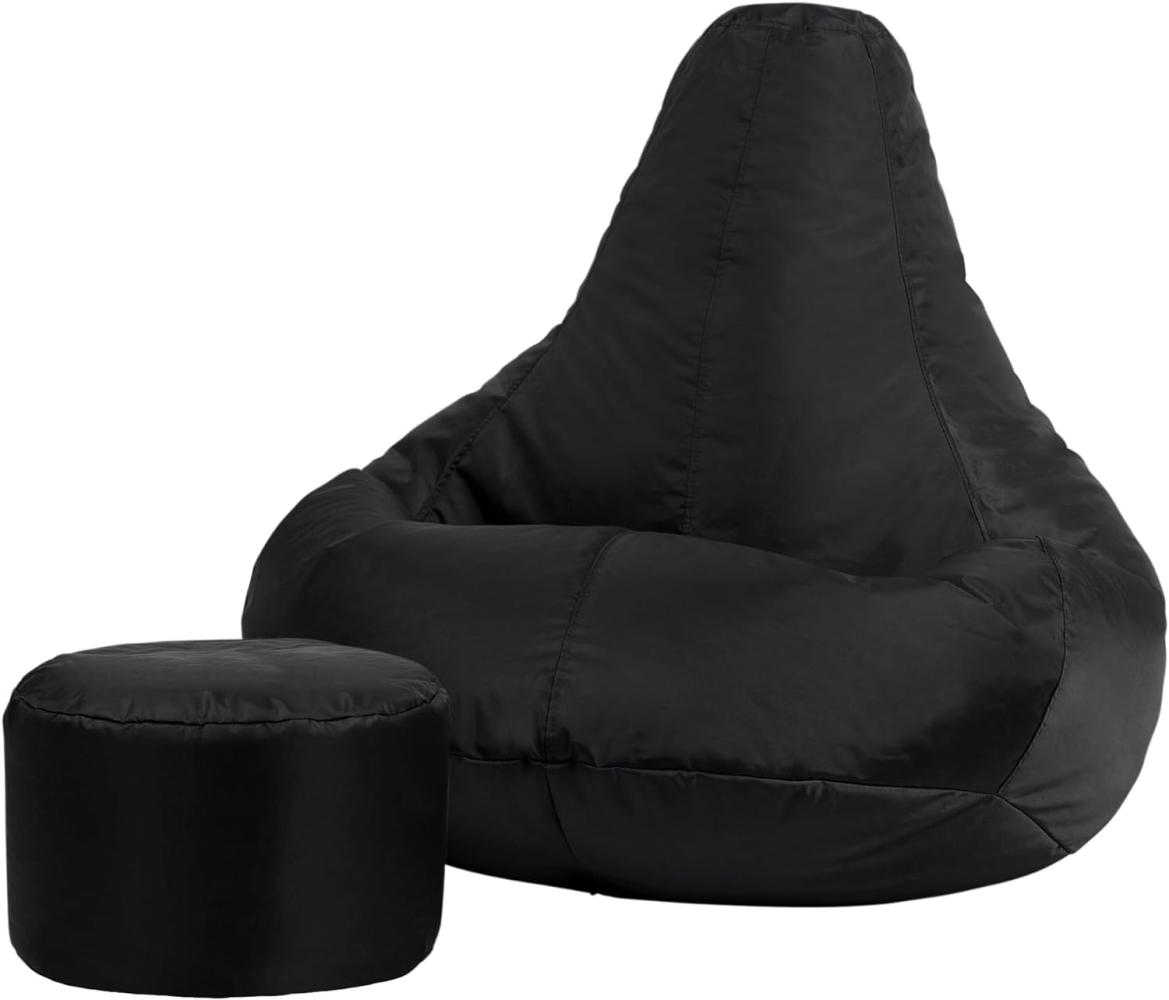 Bean Bag Bazaar Gaming Sitzsack „Recliner“ mit Hocker, Schwarz, Gamer Sitzsack für Erwachsene und Kinder, Indoor Outdoor Sitzsack Sessel Gaming mit Füllung Bild 1