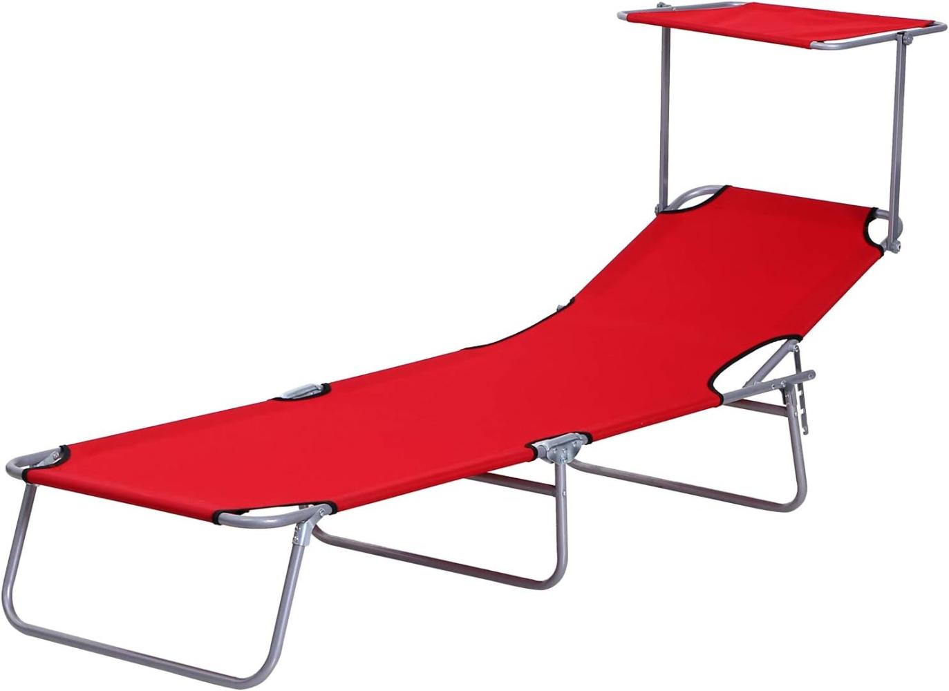 Outsunny Sonnenliege Gartenliege Wellnessliege Strandliege klappbar mit Sonnenschutz Rot 187 x 58 x 36 cm Bild 1