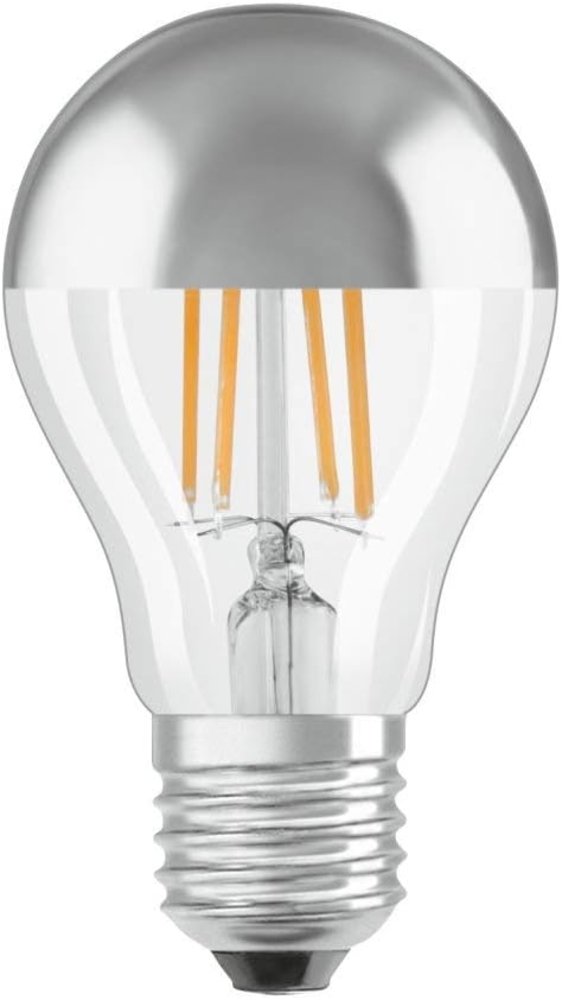 OSRAM Filament LED Lampe mit E27 Sockel, Warmweiss (2700K), 6,50W, Ersatz für 50W-Glühbirne, klar, LED Retrofit CLASSIC A Mirror, Birnenform Silber Bild 1