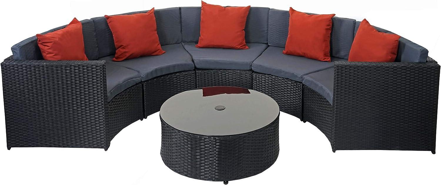 Poly-Rattan Garnitur rund HWC-E17, Garten-Set Sitzgruppe ~ schwarz, Polster dunkelgrau, Kissen terracotta Bild 1