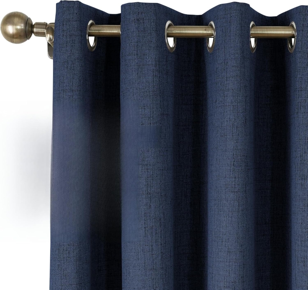 CUCRAF Vorhang 100% Blickdicht Leinen Gardinen mit Ösen Verdunklungsvorhänge Gardinen Navy Blau H175 x B140 cm 2er Set, Thermovorhang Kälteschutz Schallschutz Vorhang für Wohnzimmer Schlafzimmer Bild 1