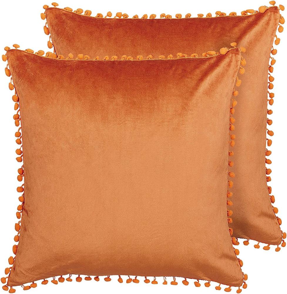 Kissen 2er Set AERANGIS Samtstoff 45 x 45 cm Kein Muster Orange Bild 1