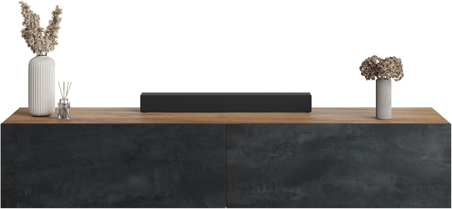 Planetmöbel TV-Schrank, Fernsehtisch 280 cm lang, TV-Board hängend oder stehend, Fernsehschrank für Wohnzimmer, 2X TV Möbel 37,8 x 140 x 32,5 cm, Gold Eiche schwarz charcoal Bild 1