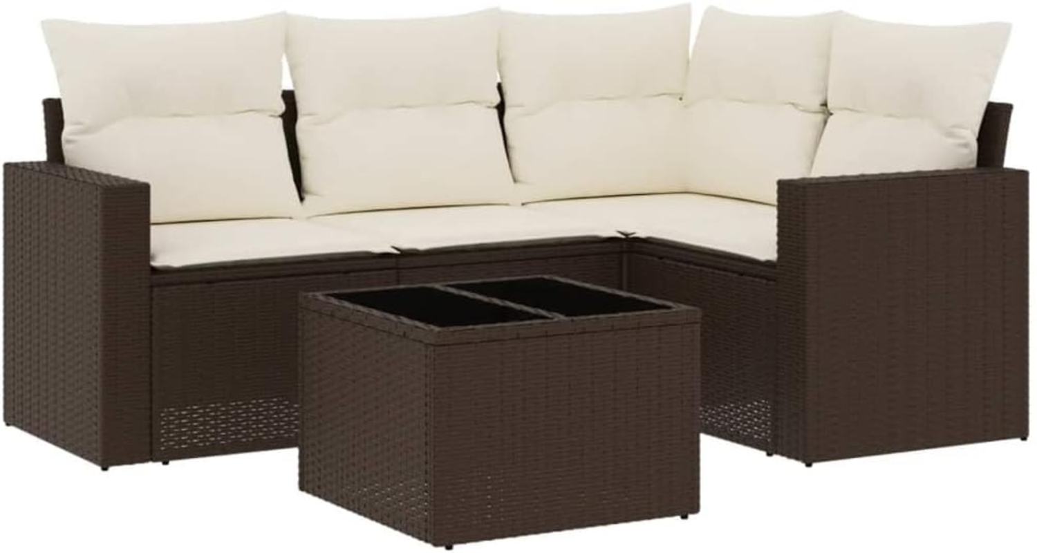 vidaXL 5-tlg. Garten-Sofagarnitur mit Kissen Braun Poly Rattan 3251260 Bild 1