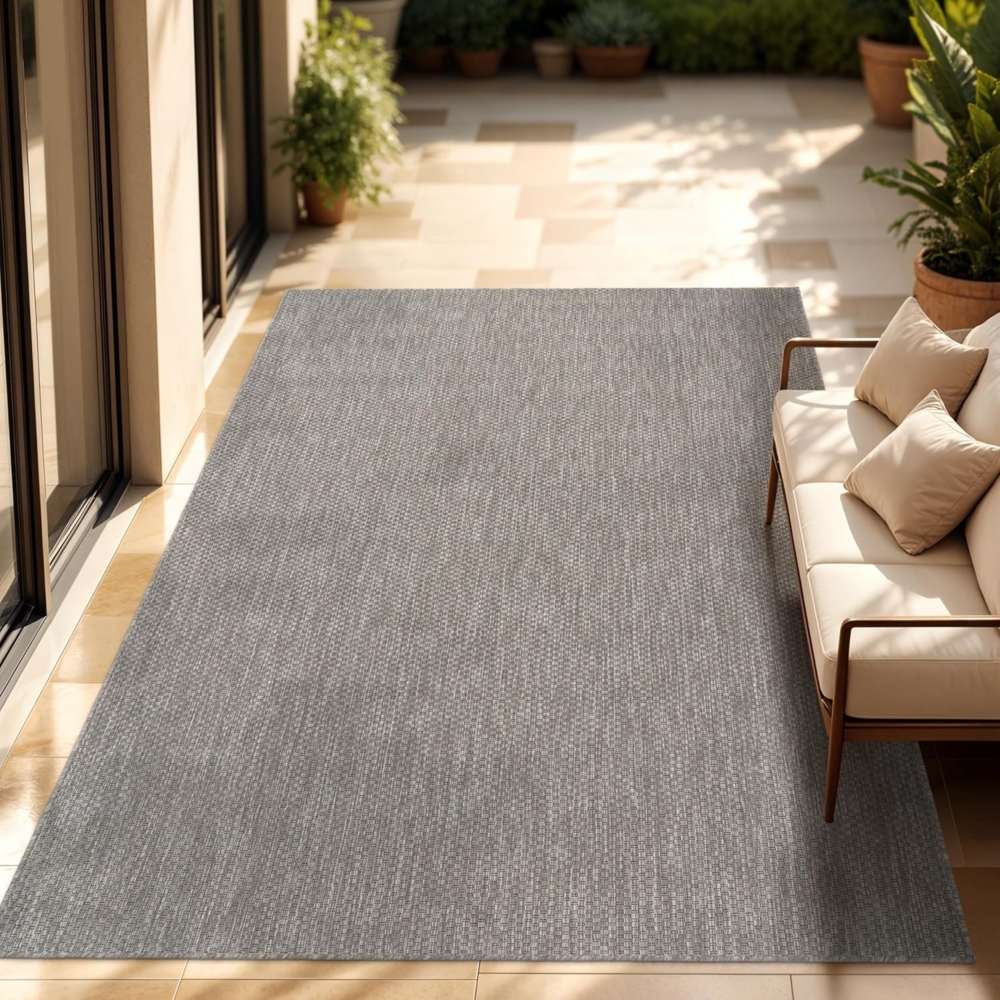 Paco Home Outdoor Teppich Wetterfest Wohnzimmer Balkon Küchenteppich Flachgewebe Sisaloptik Meliert Einfarbig, Grösse:240x340 cm, Farbe:Grau Bild 1