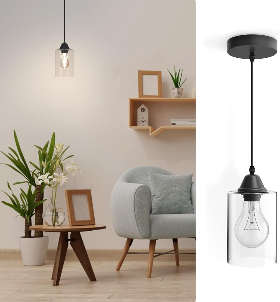 EMKE Pendelleuchte Pendellampe Vintage Hängeleuchte Esszimmer Esstisch Lampenschirm Schwarz, E27 Lampe Hängend Küche Wohnzimmer Pendellampen Hängelampe Bild 1