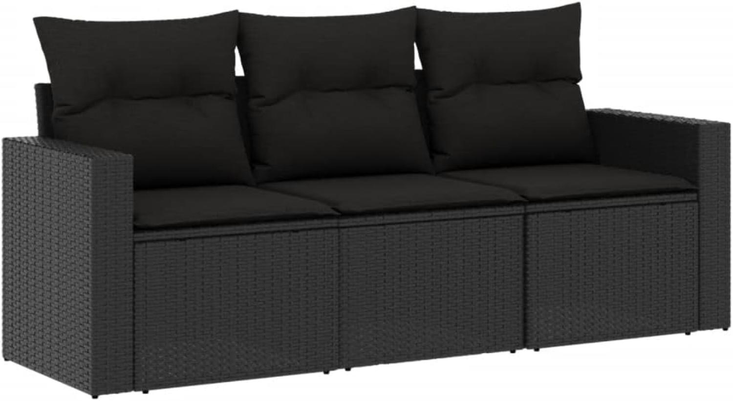 vidaXL 3-tlg. Garten-Sofagarnitur mit Kissen Schwarz Poly Rattan 3218645 Bild 1