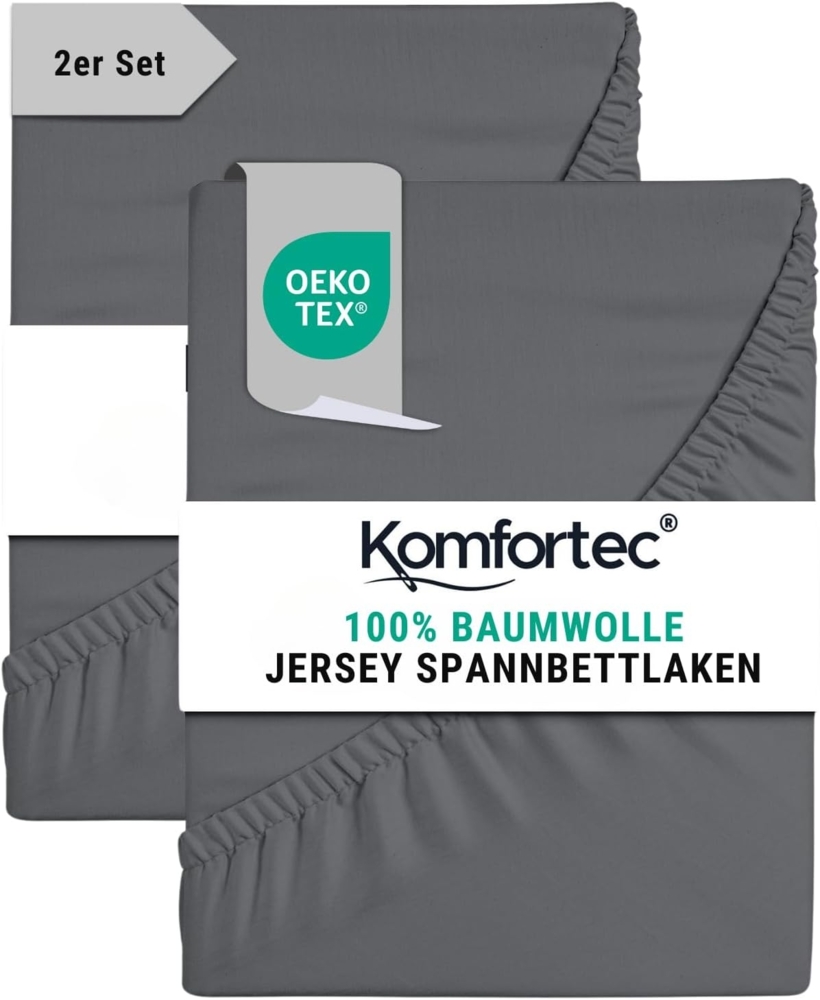 Komfortec 2er Pack Jersey Spannbettlaken 200x200 cm, 100% Baumwolle, Doppelpack Spannbettuch Bild 1