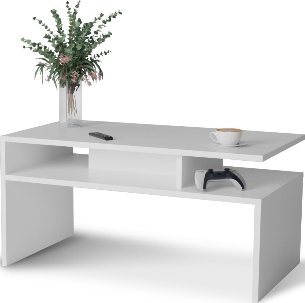 Weiß glänzender Couchtisch für das Wohnzimmer - modernistischer Look, minimalistischer Stil - Betonelement glänzender Couchtisch Bild 1