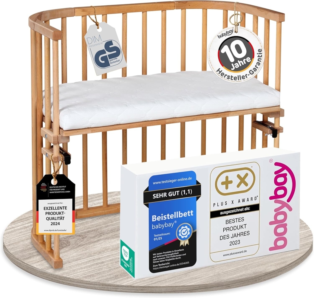 babybay Original Beistellbett aus massivem Buchenholz/kompakt & verwandelbar/Kinderbett Höhe stufenlos verstellbar & umweltfreundlich/mitwachsendes Babybett (kernbuche geölt) / inkl. Matratze Bild 1