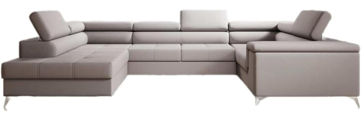 Designer Sofa Torino mit Schlaf- und Klappfunktion Stoff Beige Links Bild 1