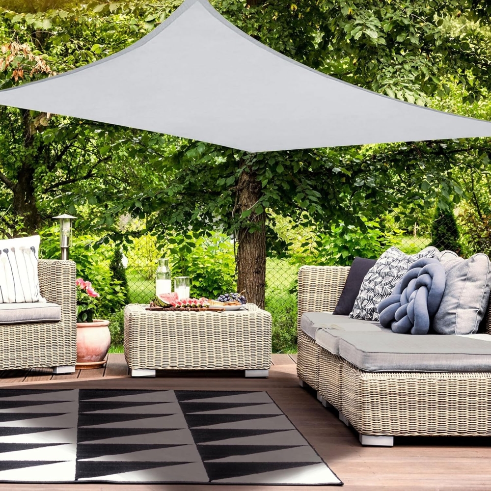 HAIKUS Sonnensegel Wasserdicht Rechteckig 3x4 m Sonnenschutz Wasserabweisend Premium PES Polyester mit UV Schutz für Balkon Garten Terrasse Hellgrau Bild 1