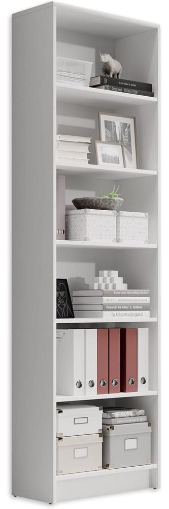 LILLY Regal Weiß - Modernes Bücherregal mit 6 offenen Fächern - Vielseitiges Büro Aktenregal Standregal mit viel Stauraum - 60 x 202 x 28 cm (B/H/T) Bild 1