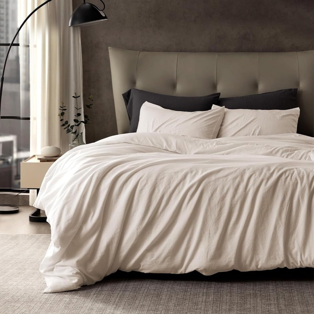 Lanqinglv Bettwäsche 135x200 cm 2teilig Beige Uni Einfarbig Bettbezug Deckenbezug 135x200 cm mit Reißverschluss und Kissenbezug 80x80 cm aus Renforce Microfaser Bild 1