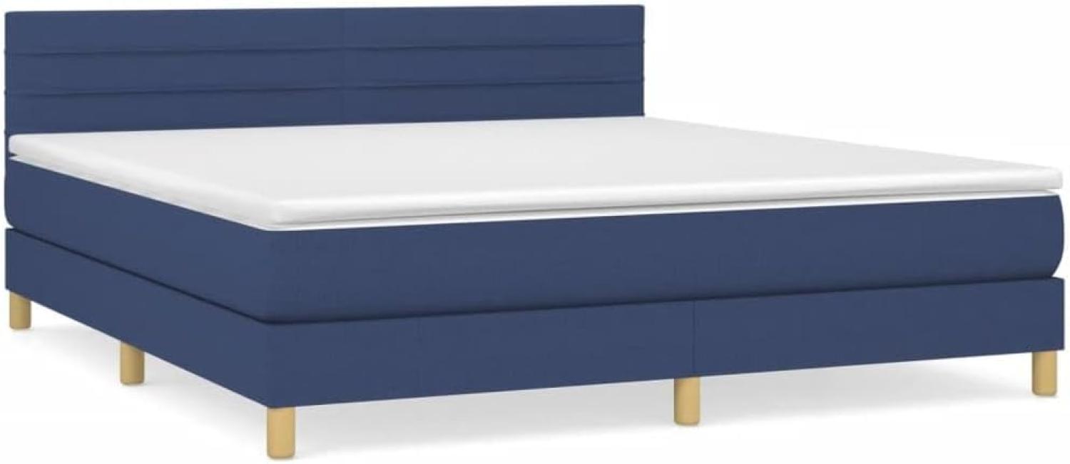 vidaXL Boxspringbett mit Matratze Blau 160x200 cm Stoff 3140711 Bild 1