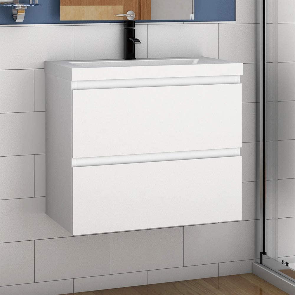 Waschtisch mit Unterschrank 60 cm Badmöbel Set mit Waschbecken Mineralguss Gäste WC Weiß Matt Bild 1