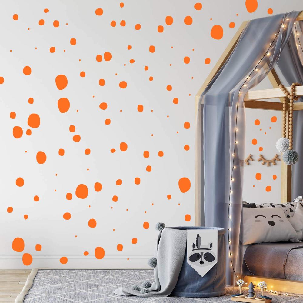 TUPFEN DOTS Wandtattoo 128 Stück | rund & handgezeichnet Punkte | Konfetti AUFKLEBER Kindergarten | unregelmäßige Punkte Wandsticker Kinderzimmer EINFARBIG (Orange) Bild 1