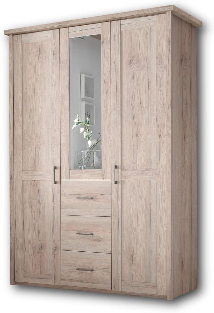 LUCA KOMFORT Eleganter Kleiderschrank im Landhausstil 3-türig - Vielseitiger Drehtürenschrank mit Spiegeltür in Eiche San Remo - 150 x 212 x 62 cm (B/H/T) Bild 1