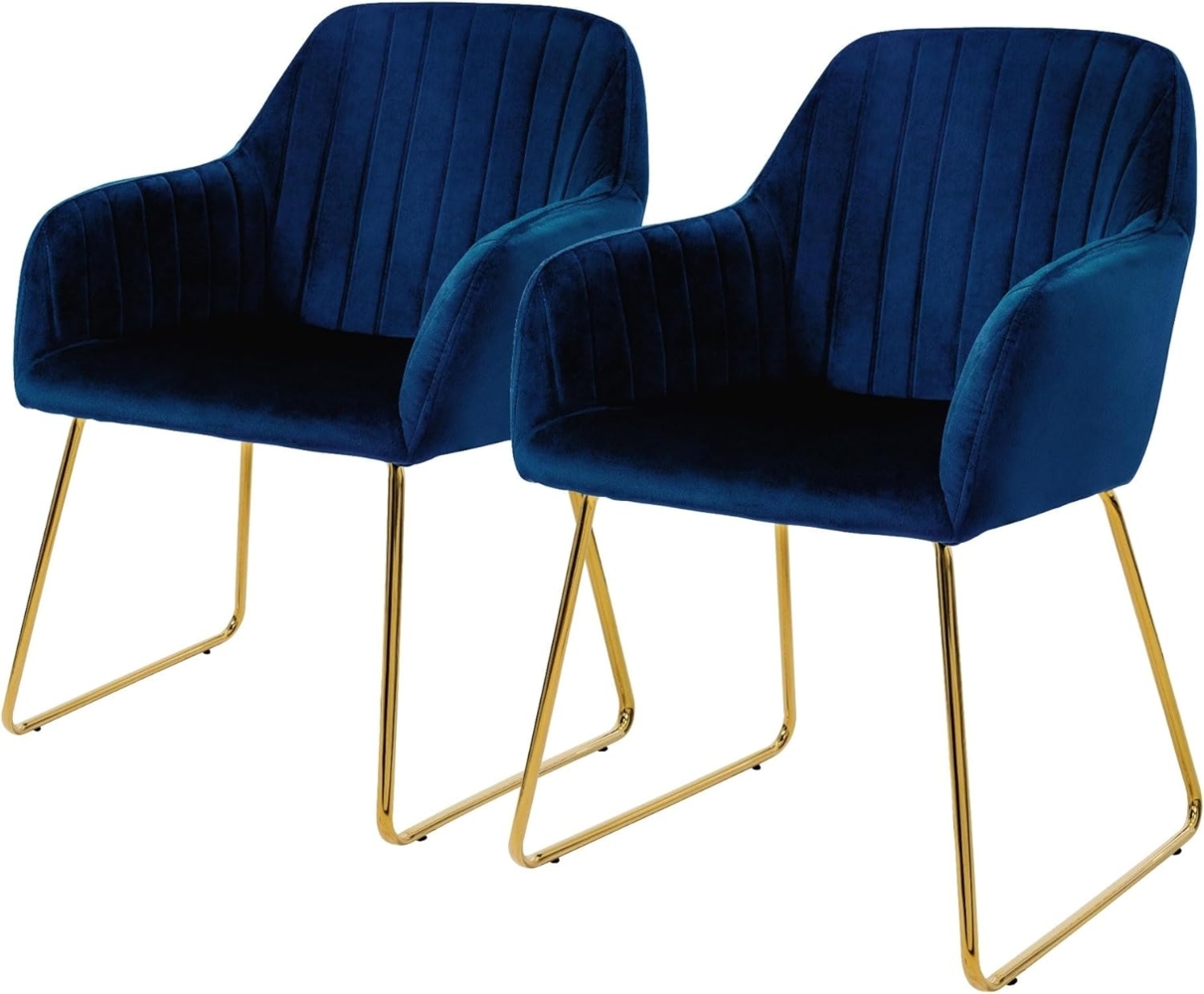 ML-DESIGN Stuhl Esszimmerstuhl mit Rücken- und Armlehnen Samtbezug ergonomisch (2 St), Wohnzimmerstuhl Blau, goldenes Metallgestell Küchenstuhl Sessel Bild 1