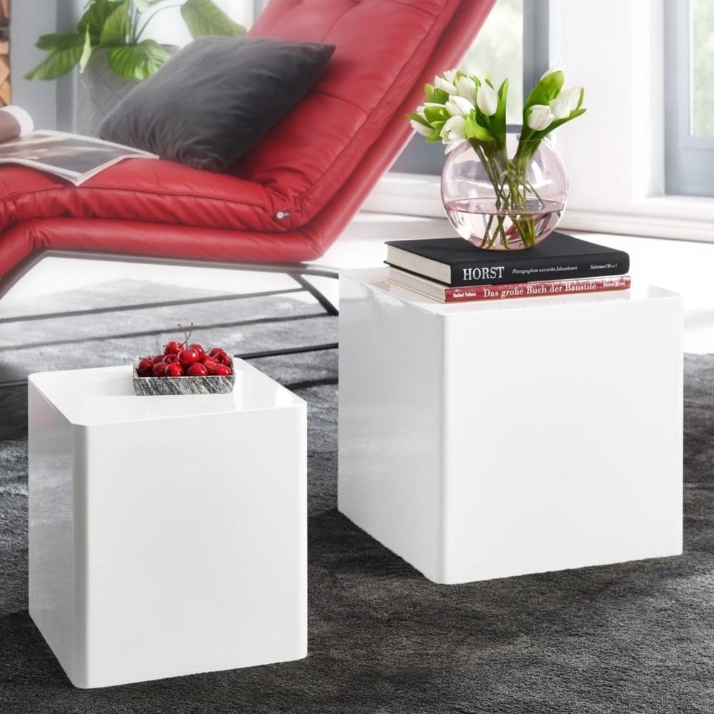 Wohnling 2er-Set Beistelltisch, weiß, Hochglanz Bild 1