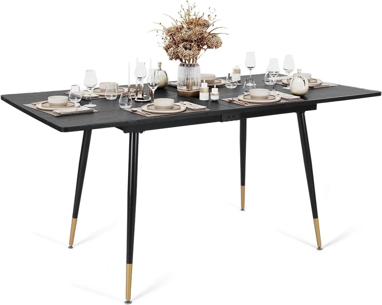 MEUBLE COSY Esstisch Ausziehbar Küchentisch für 4-6 Personen Retro Industrial Esszimmertisch Metallgestell für Esszimmer, Küche, 120-160x80x75cm, Schwarz + Goldfarben Bild 1