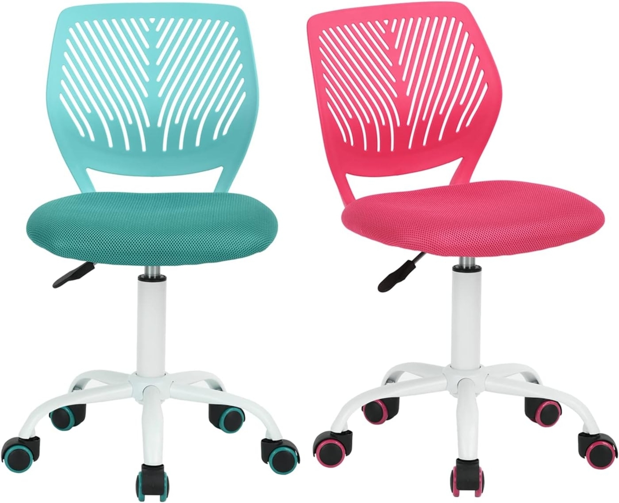 FurnitureR Schreibtischstuhl, Bürostuhl, Stoffsitz, ergonomischer Arbeitsstuhl, ohne Armlehne, höhenverstellbar, Drehstuhl, 2er-Set, Rosa + Aqua Bild 1