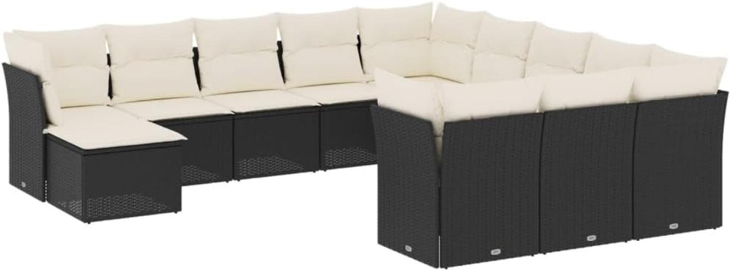 vidaXL 12-tlg. Garten-Sofagarnitur mit Kissen Schwarz Poly Rattan 3218626 Bild 1