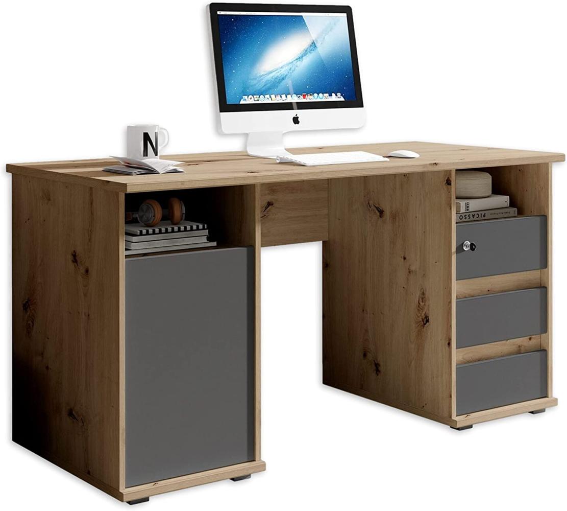 PRIMUS 2 Schreibtisch mit Schubladen, Artisan Eiche Optik / Anthrazit - Bürotisch Computertisch fürs Homeoffice mit Stauraum und offenen Ablagefächern - 145 x 74 x 65 cm (B/H/T) Bild 1