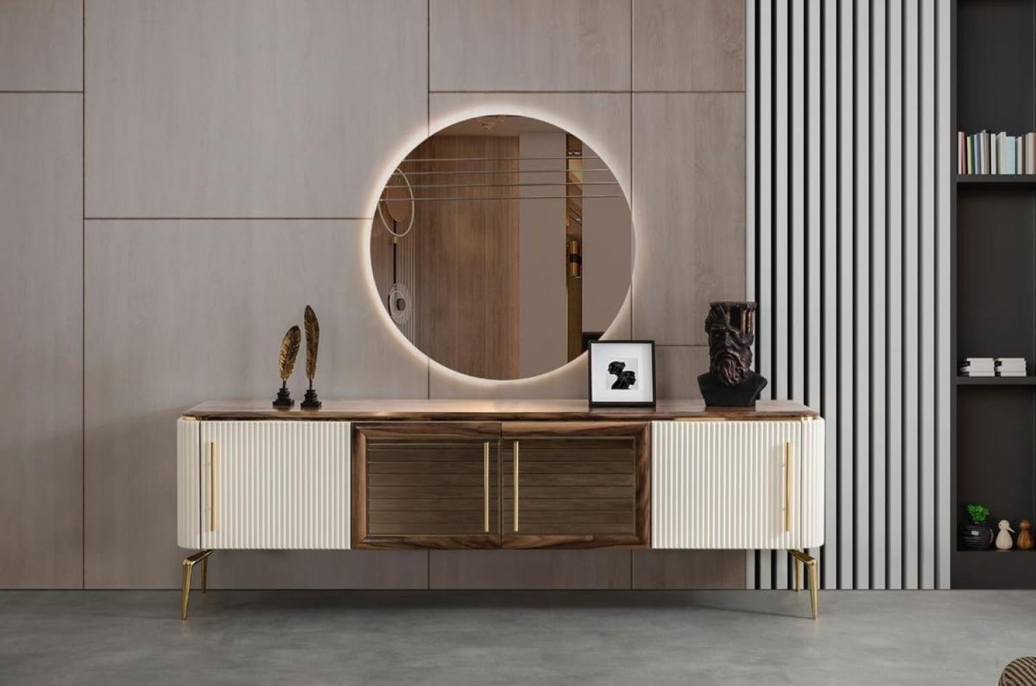 Casa Padrino Luxus Art Deco Sideboard Braun / Weiß / Gold 235 x 48 x H. 76 cm - Edler Schrank mit 4 Türen - Art Deco Möbel Bild 1