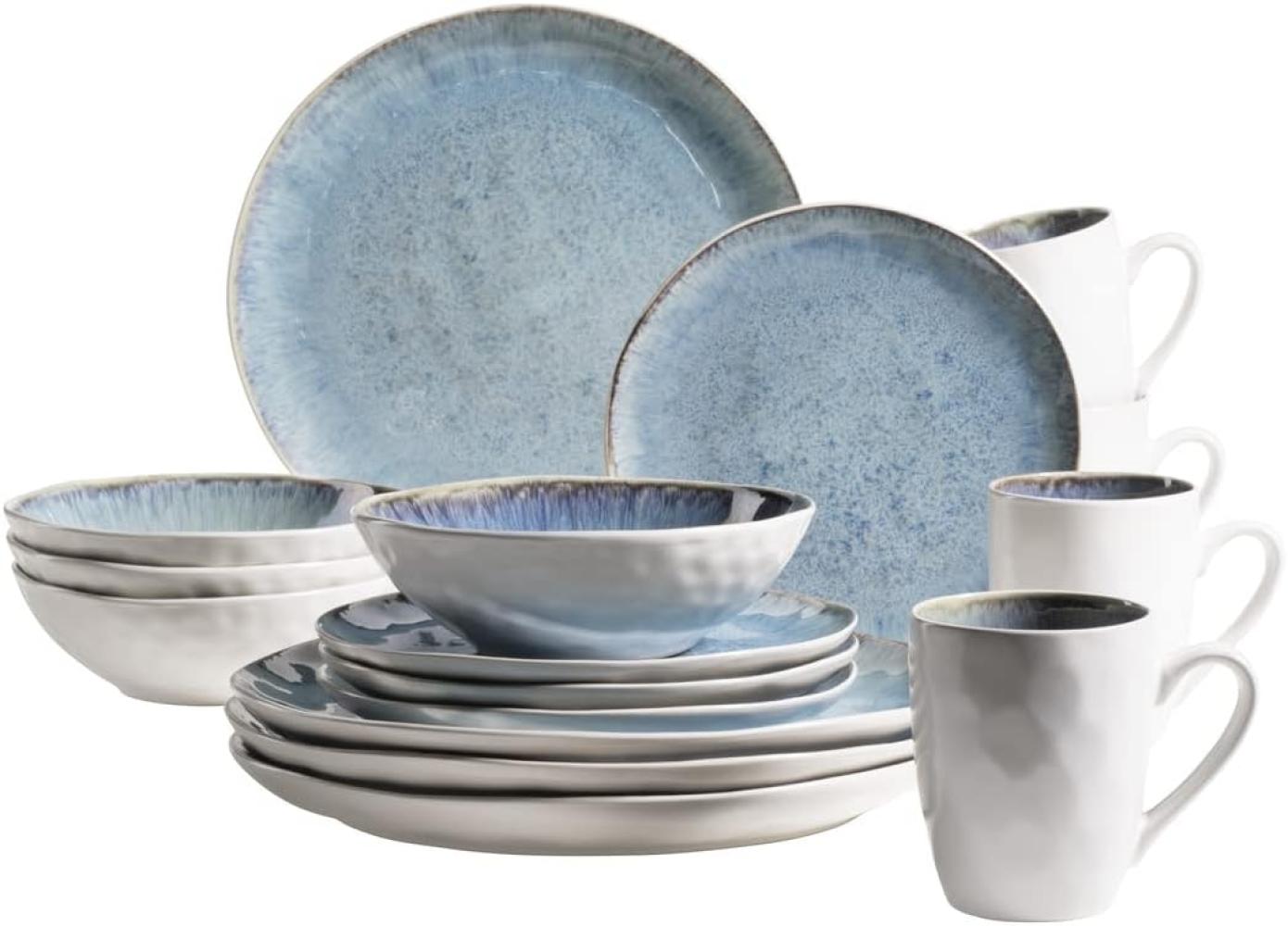 Mäser 931857 Kombiservice Frozen für 4 Personen, Steinzeug, weiß/blau (1 Set, 16-teilig) Bild 1