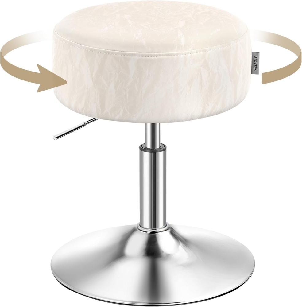 Schminkhocker, Schminkstuhl, Sitzhocker, höhenverstellbar, 360° drehbar, PU, dicke Polsterung, für Schlafzimmer, Küche, Esszimmer, cremeweiß Bild 1