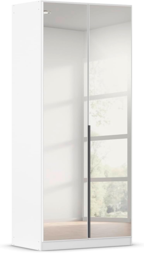 Rauch Möbel Alabama, Kleiderschrank, Garderobe, 2-türig, Spiegel, Zubehör Premium, 1 Kleiderstange, 3 Einlegeböden, Schubladeneinsatz, Farbe Weiß, Griff Grau metallic, 91 x 229 x 54 cm Bild 1