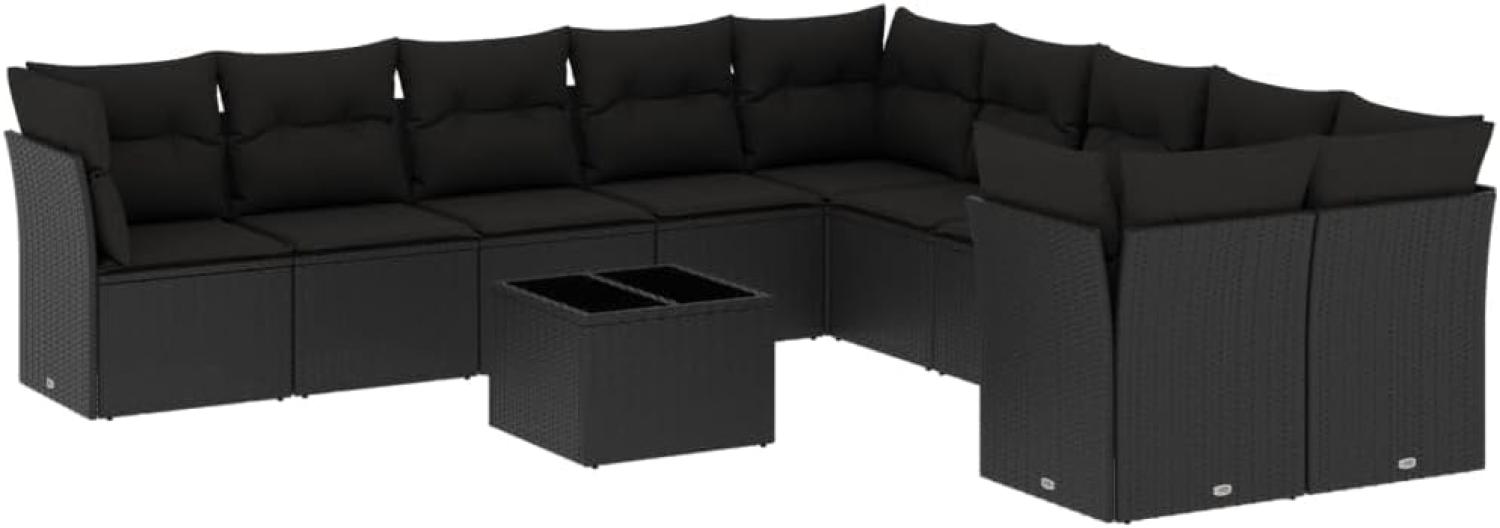 vidaXL 11-tlg. Garten-Sofagarnitur mit Kissen Schwarz Poly Rattan 3218245 Bild 1