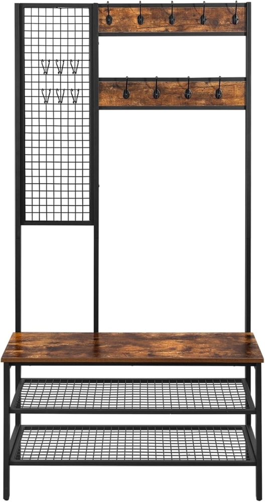 Vasagle Kompaktgarderobe mit Sitzbank, Holz vintage / dunkelbraun, 98 x 40 x 185 cm Bild 1