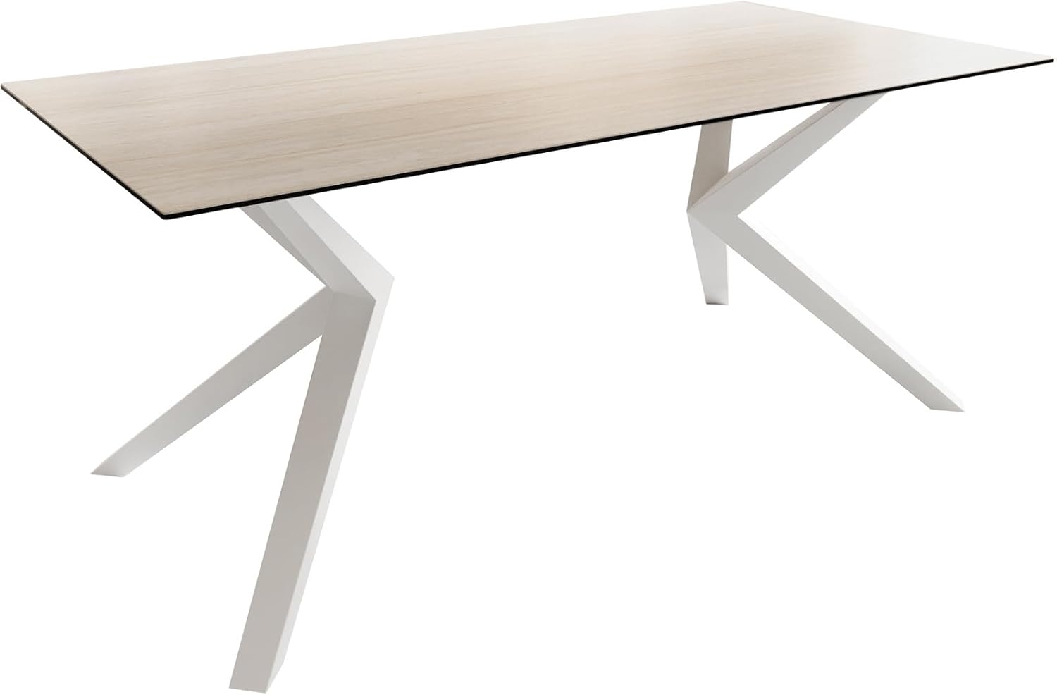 Esstisch Edge 200x100 Keramik Laminam® Travertino Bianco Creme-Weiß Zenthara kantig Metall Weiß Bild 1