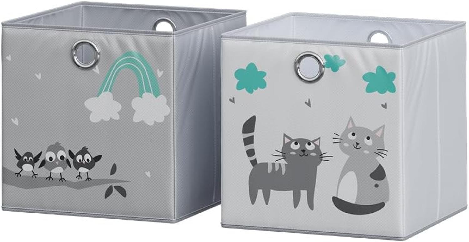 Vicco Faltboxen - 2er Set Katzen & Vögel", 30 x 30 cm, Grau, Aufbewahrungsbox, abwaschbar" Bild 1