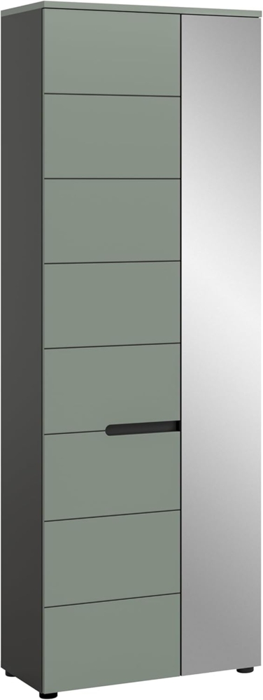 xonox. home - Garderobenschrank Canu 65 x 190 x 37 cm in Korpus Basalt grau Nb. und Front Smoke Green Nb. - Flurschrank Dielenschrank Flurmöbel Garderobe Schrank - modern & zeitlos Bild 1