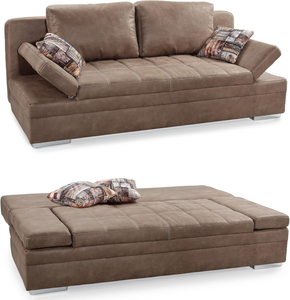 luma-home Schlafsofa 15116, mit Bettkasten 200 cm breit, Armlehnen verstellbar, Bettfunktion, attraktive Steppung, Mikrofaser Antikleder-Optik Braun Bild 1