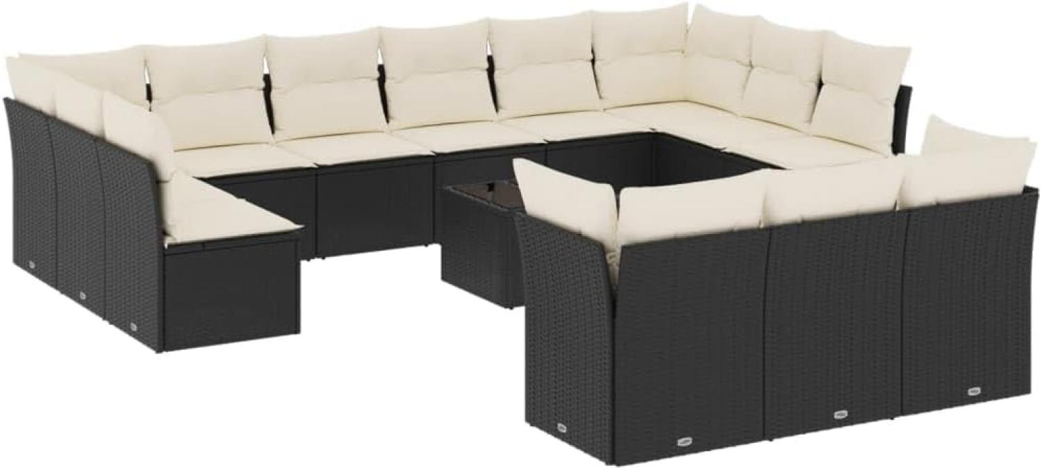 vidaXL 14-tlg. Garten-Sofagarnitur mit Kissen Schwarz Poly Rattan 3218456 Bild 1