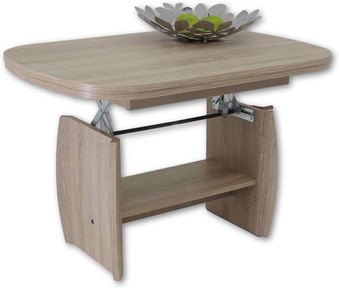 Stella Trading KIRK MINI Couchtisch höhenverstellbar & ausziehbar in Eiche Sonoma Optik - praktischer Sofatisch mit Ablage für Ihren Wohnbereich - 95 x 52 x 59 cm (B/H/T) Bild 1