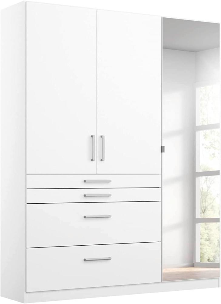 Rauch Möbel Harburg Schrank Kleiderschrank Drehtürenschrank Weiß 3-türig mit Spiegel und 4 Schubladen inklusive Zubehörpaket Basic 3 Einlegeböden, 1 Kleiderstange BxHxT 136x197x54 cm Bild 1