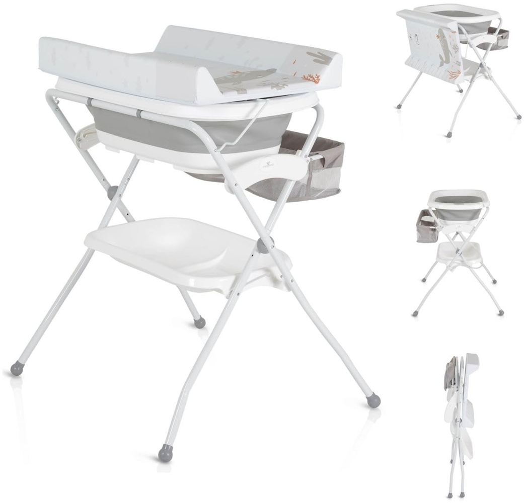 Cangaroo Babywanne Wickeltisch Como 2 in 1 faltbar, Wickelauflage, Zubehörfach grau Bild 1
